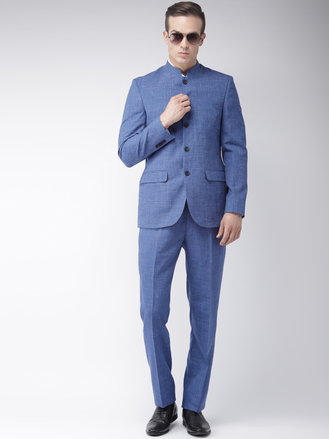 Raymond Men Blue Solid Contemporary Fit Bandhgala Suit