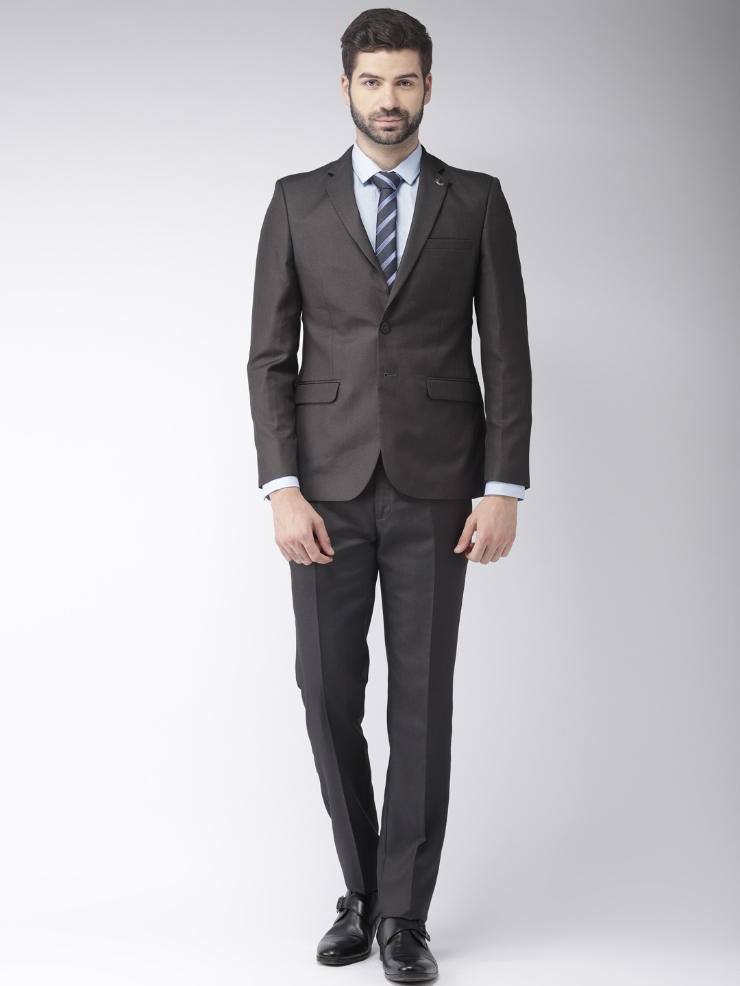 Buy Raymond Men Grey Solid Single Breasted Slim Fit Formal Suit ...