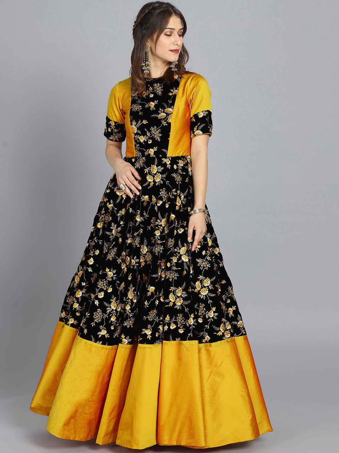 Ethnovog Women Black Customised Embroidered Made to Measure Cocktail Gown