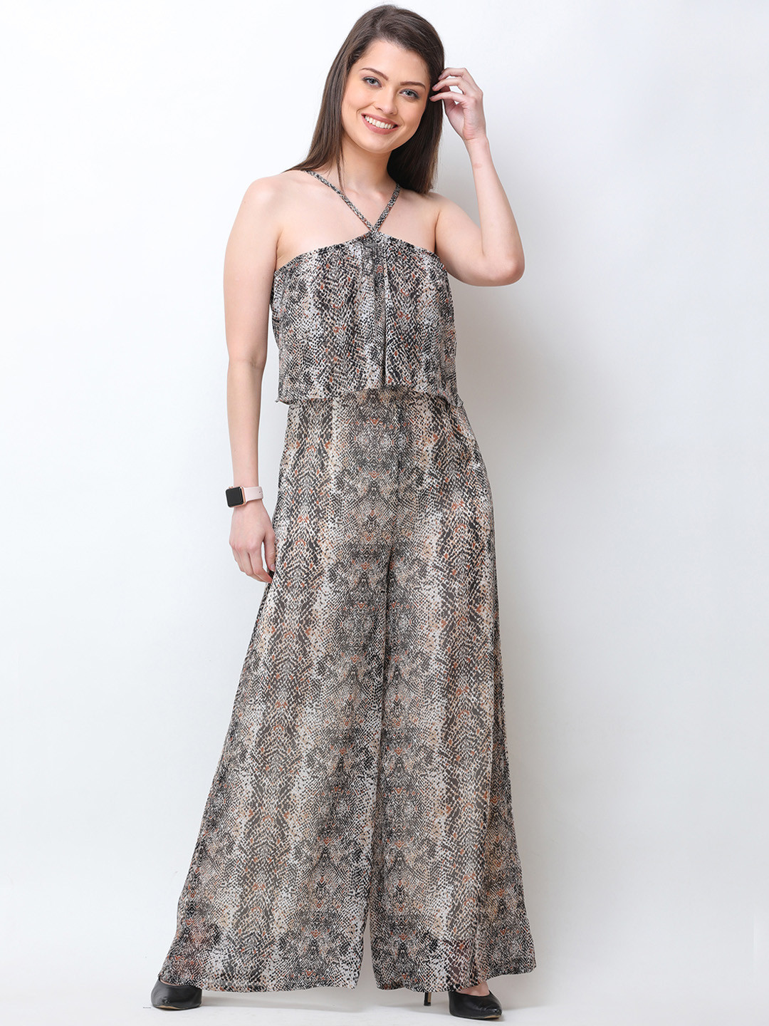 Cation Off-White & Black Printed Basic Jumpsuit