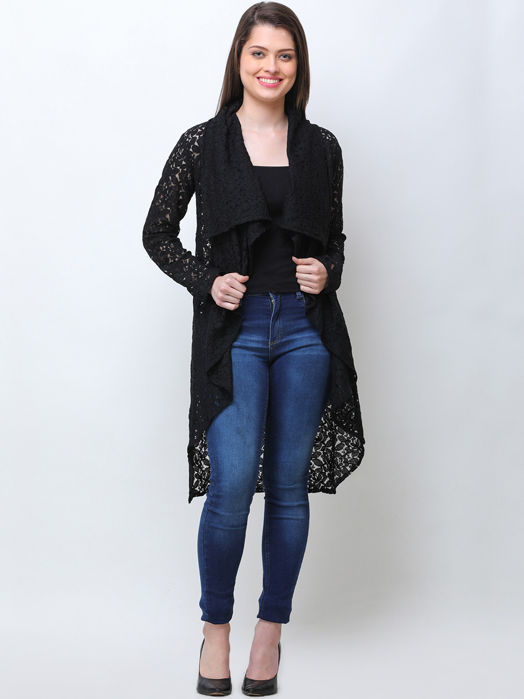 Cation Black Lace Longline Waterfall Shrug