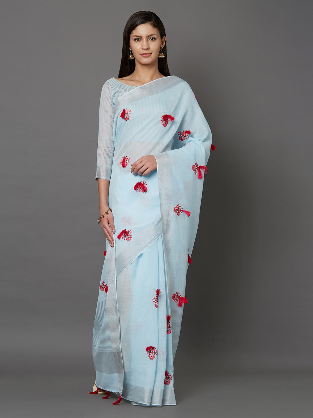 Mitera Blue Embroidered Saree
