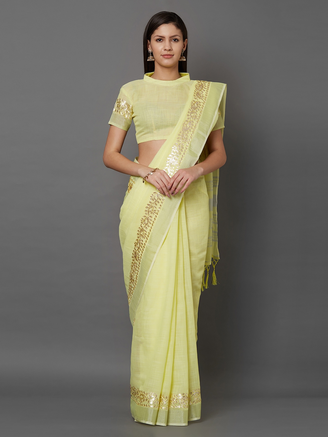 Linen sarees in myntra hot sale