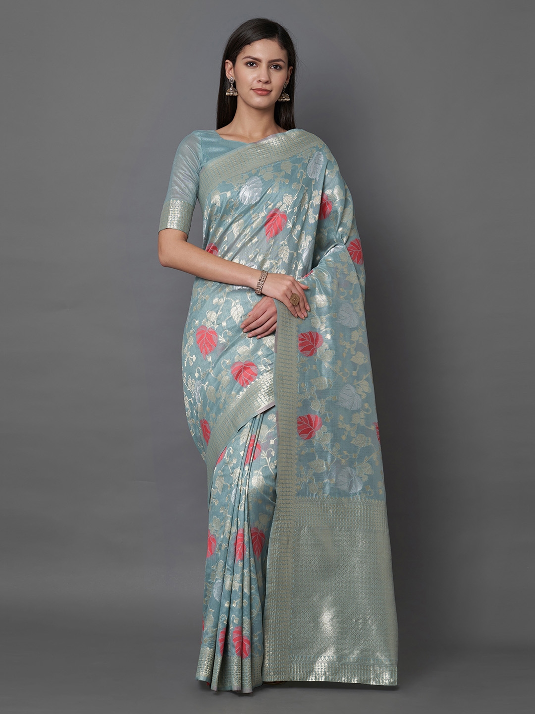 Mitera grey on sale woven design saree