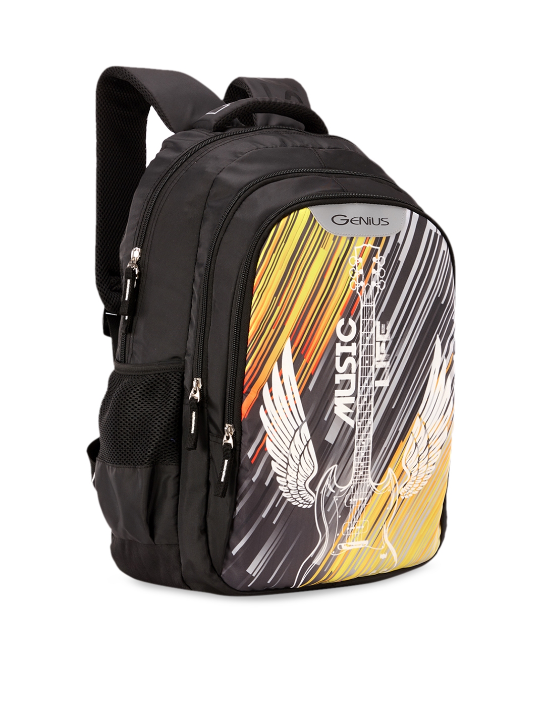 Buy Genius Unisex Black Yellow Graphic Backpack Backpacks For