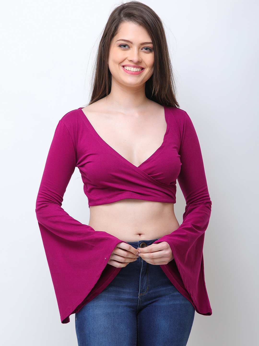 Buy Cation Women Magenta Solid Wrap Pure Cotton Top - Tops for