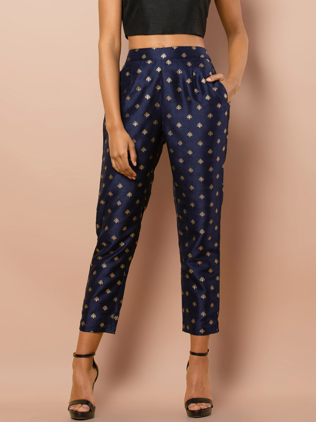 Buy Suket Dhir Floral Printed Tapered Fit Trousers  Blue Color Women   AJIO LUXE