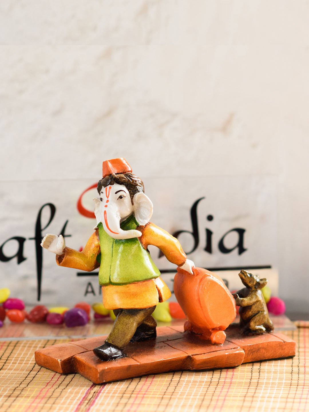 eCraftIndia God Shri Ganeshastatue Multicoloured Polyresin Glossy Prayer Room Small Showpiece - 6.5 Inches