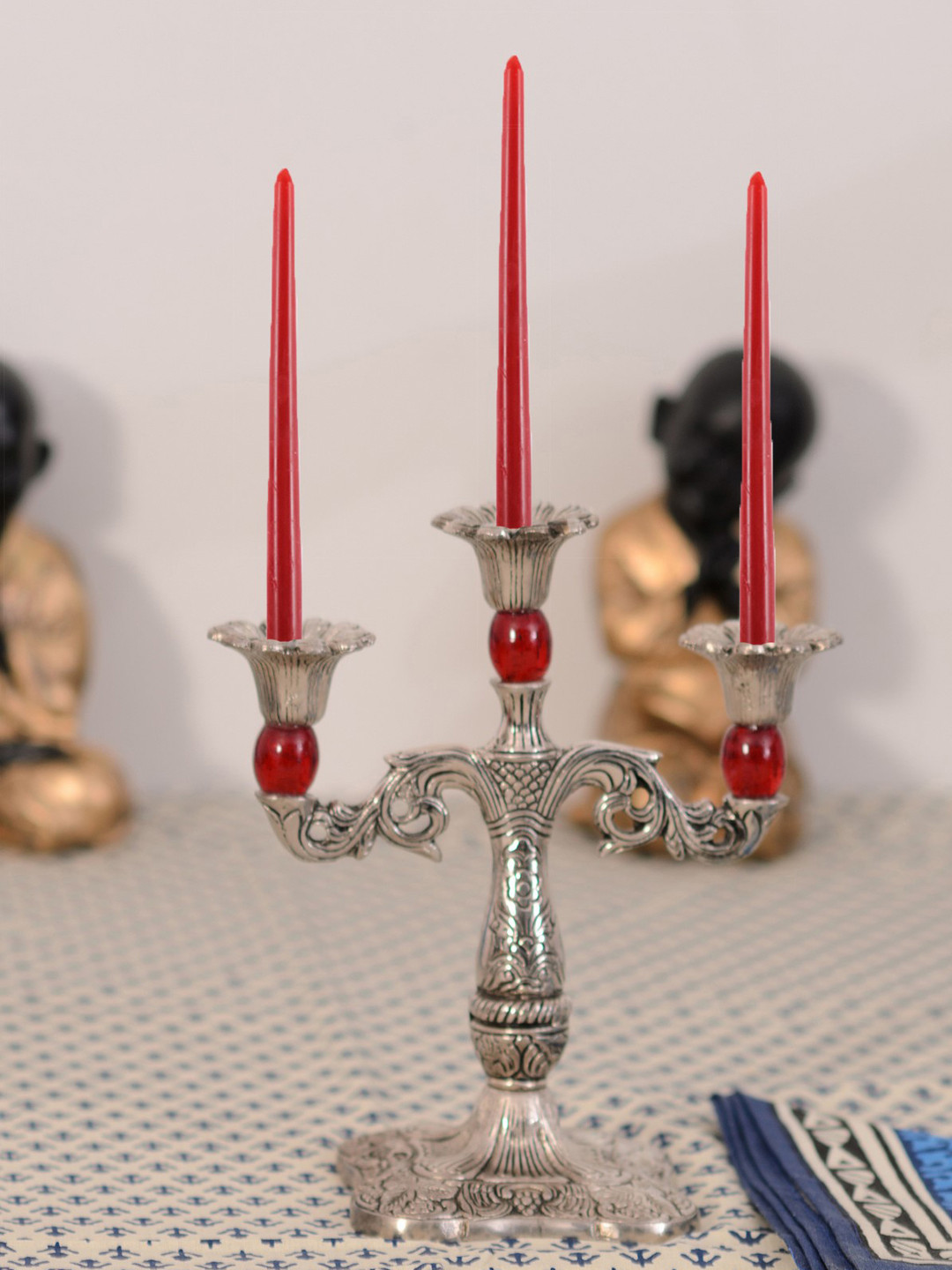eCraftIndia Silver-Toned Candle Stand Showpiece