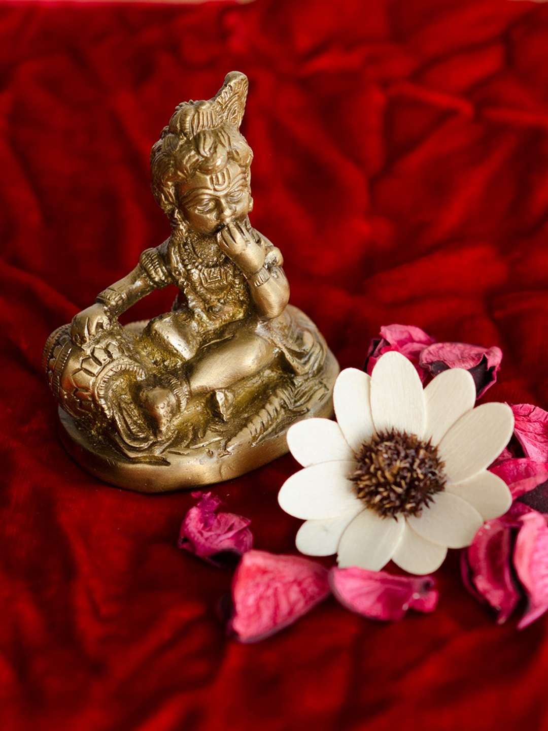 Premium Photo | Bal krishna laddu gopal brass statue side facing white  background