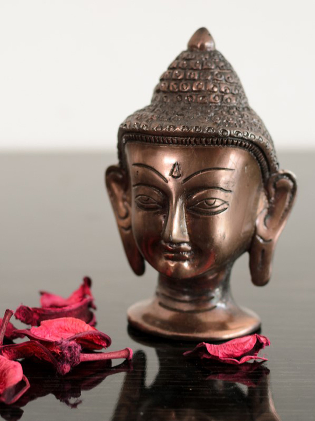 eCraftIndia Meditating Buddha Head Brown Metal Metallic Prayer Room Small Showpiece - 4 Inches