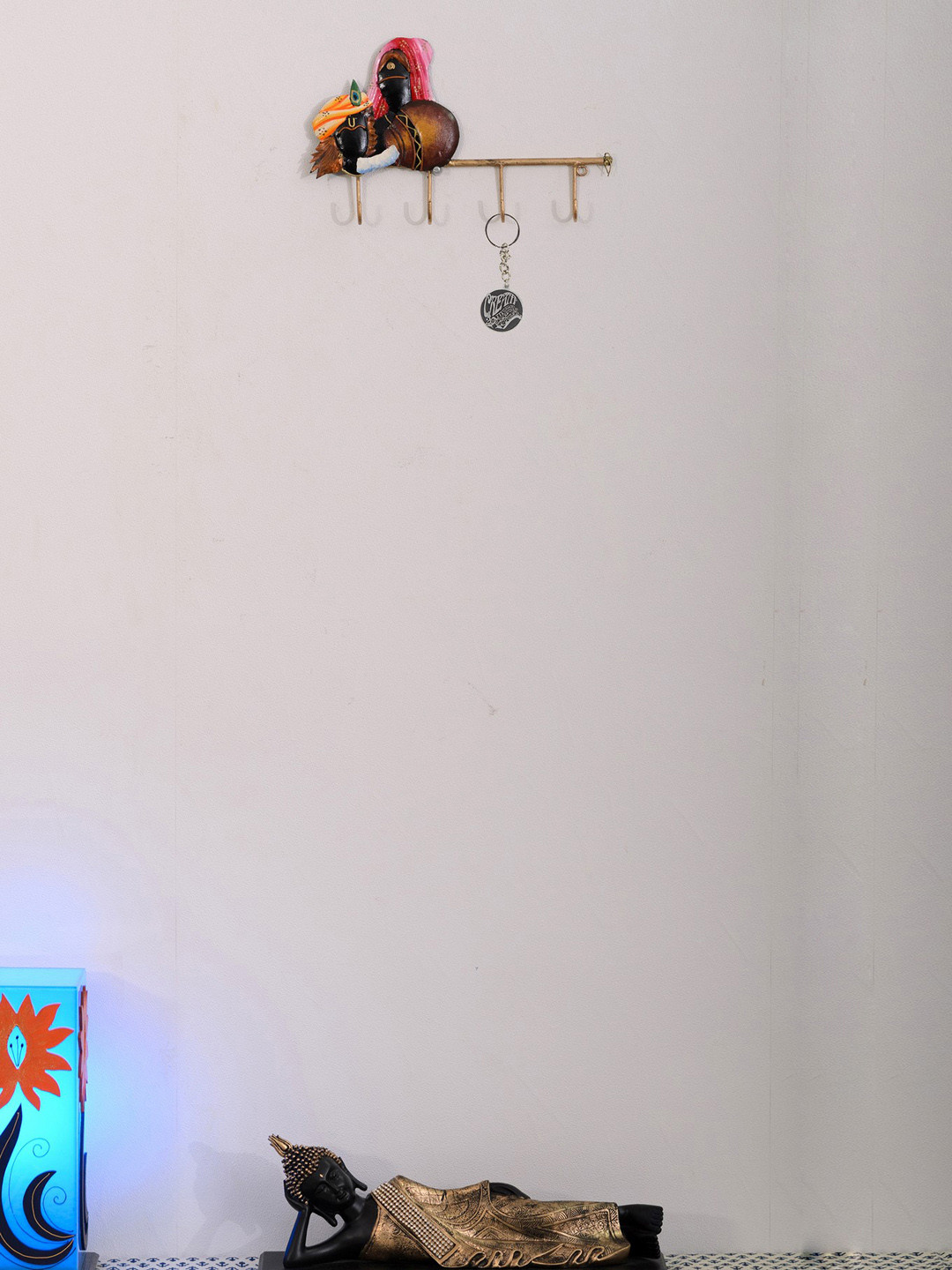 eCraftIndia Radha Krishna Metal Ethnic Motifs Rusty Hall Spiritual Wall Decor-6.5In