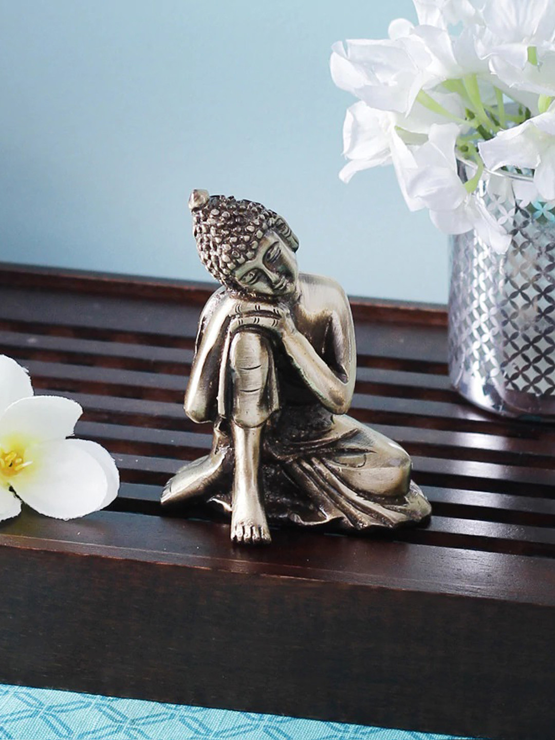 eCraftIndia Buddha Resting Brown Brass Metallic Home Office Tiny Showpiece - 3.5 Inches