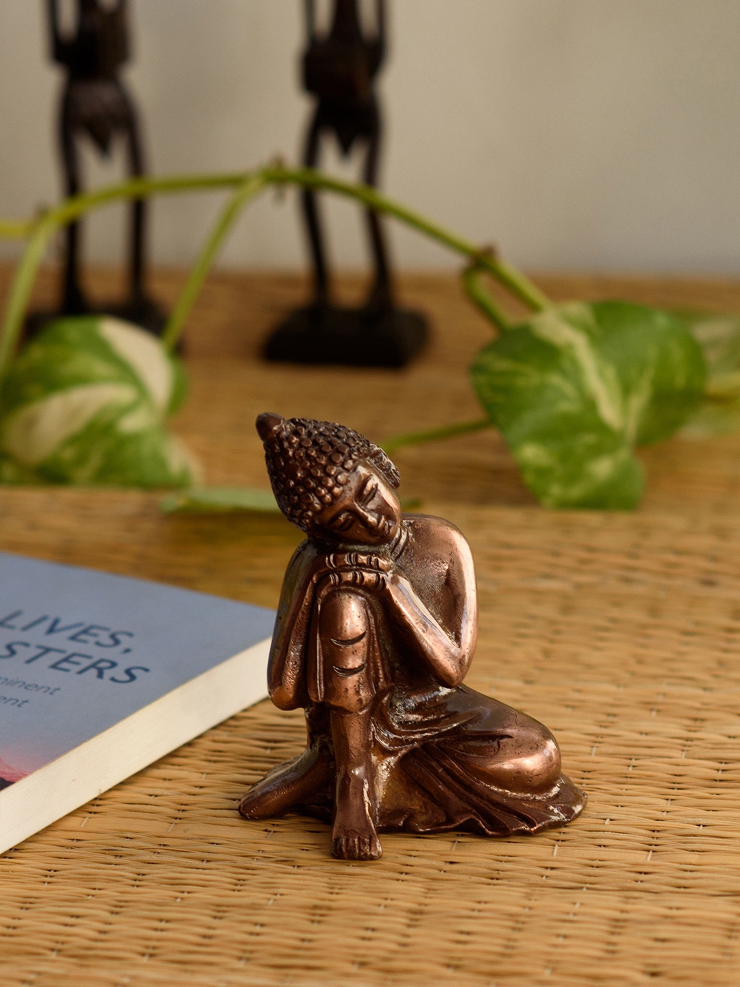 eCraftIndia Resting Buddha On Knee Brown Metal Metallic Prayer Room Small Showpiece - 3.7 Inches