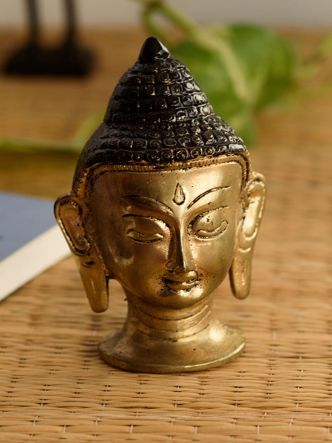 eCraftIndia Meditating Buddha Head Brown Metal Metallic Prayer Room Small Showpiece - 4 Inches