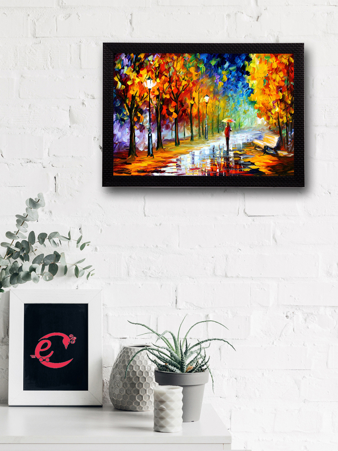 eCraftIndia Alone Person Under Umbrella Paper Rectangle Paintings Wall Art - 10 x 14In