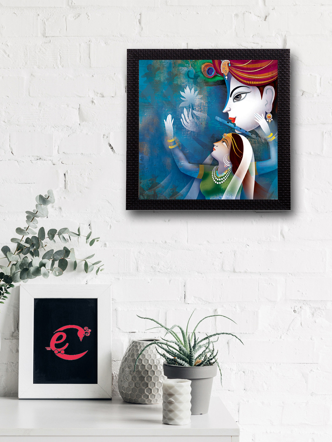 eCraftIndia Radha Krishna Paper Wall Rectangle Paintings Wall Art 12 x 0.5 x 12In