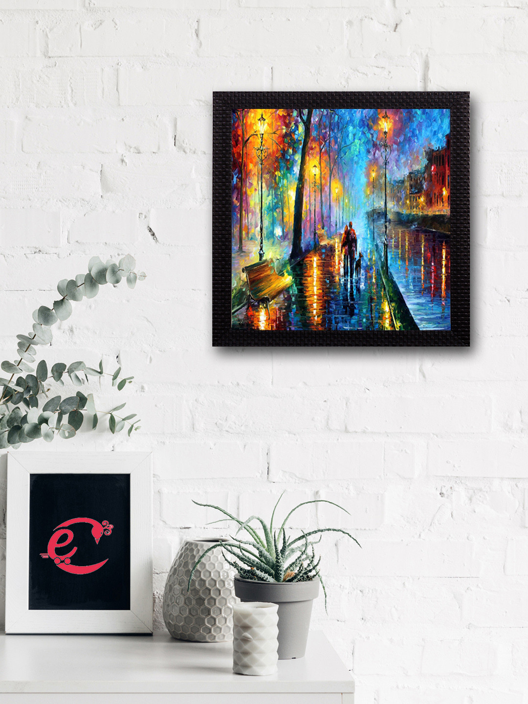 eCraftIndia Multicoloured Couple In Rain UV Wall Art
