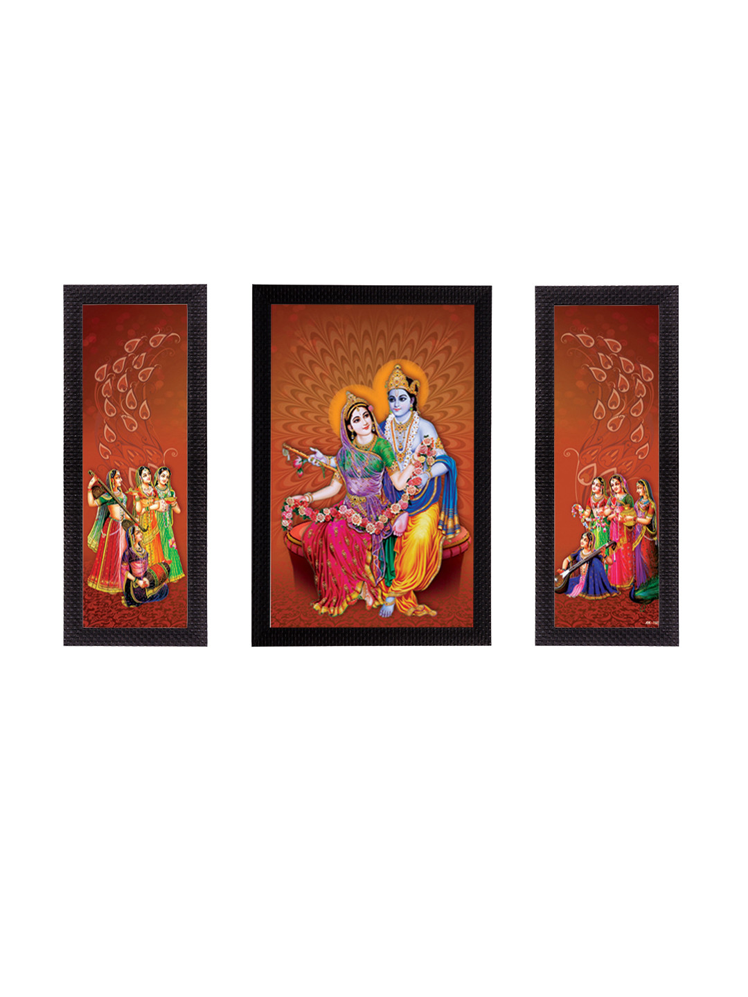 eCraftIndia Lord Krishna Multi Paper 3 Pcs Wall Living Room Rectangle Paintings Wall Art