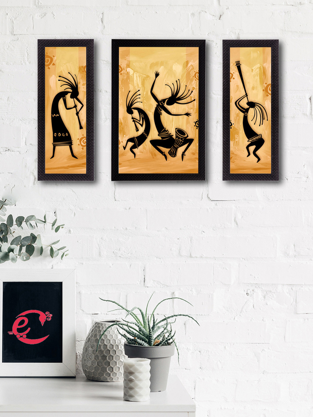 eCraftIndia Set of 3 Multicoloured Dancing Creatures UV Wall Art