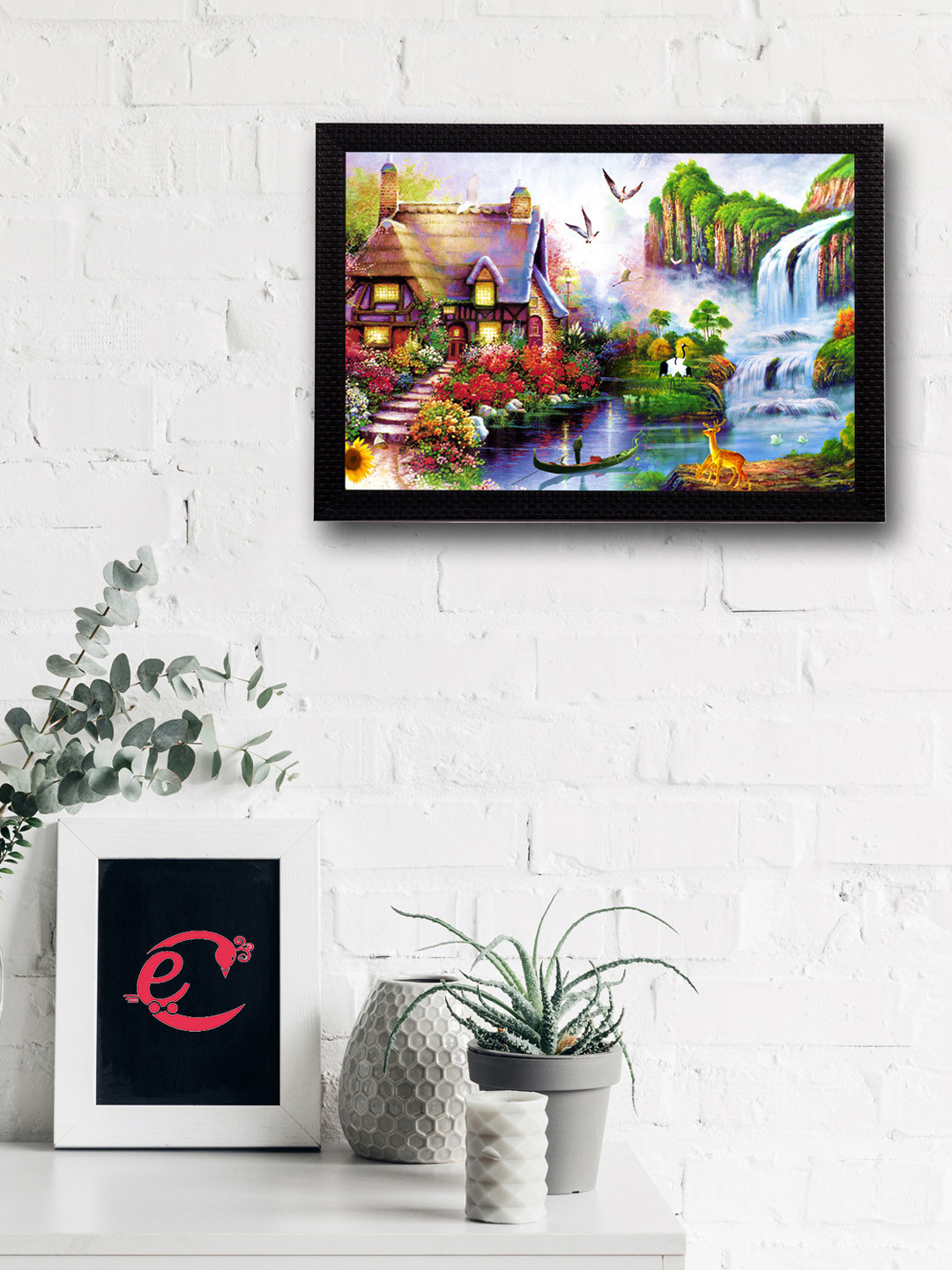 eCraftIndia Village Scenic Paper Wall Rectangle Paintings Wall Art -10 x 14In