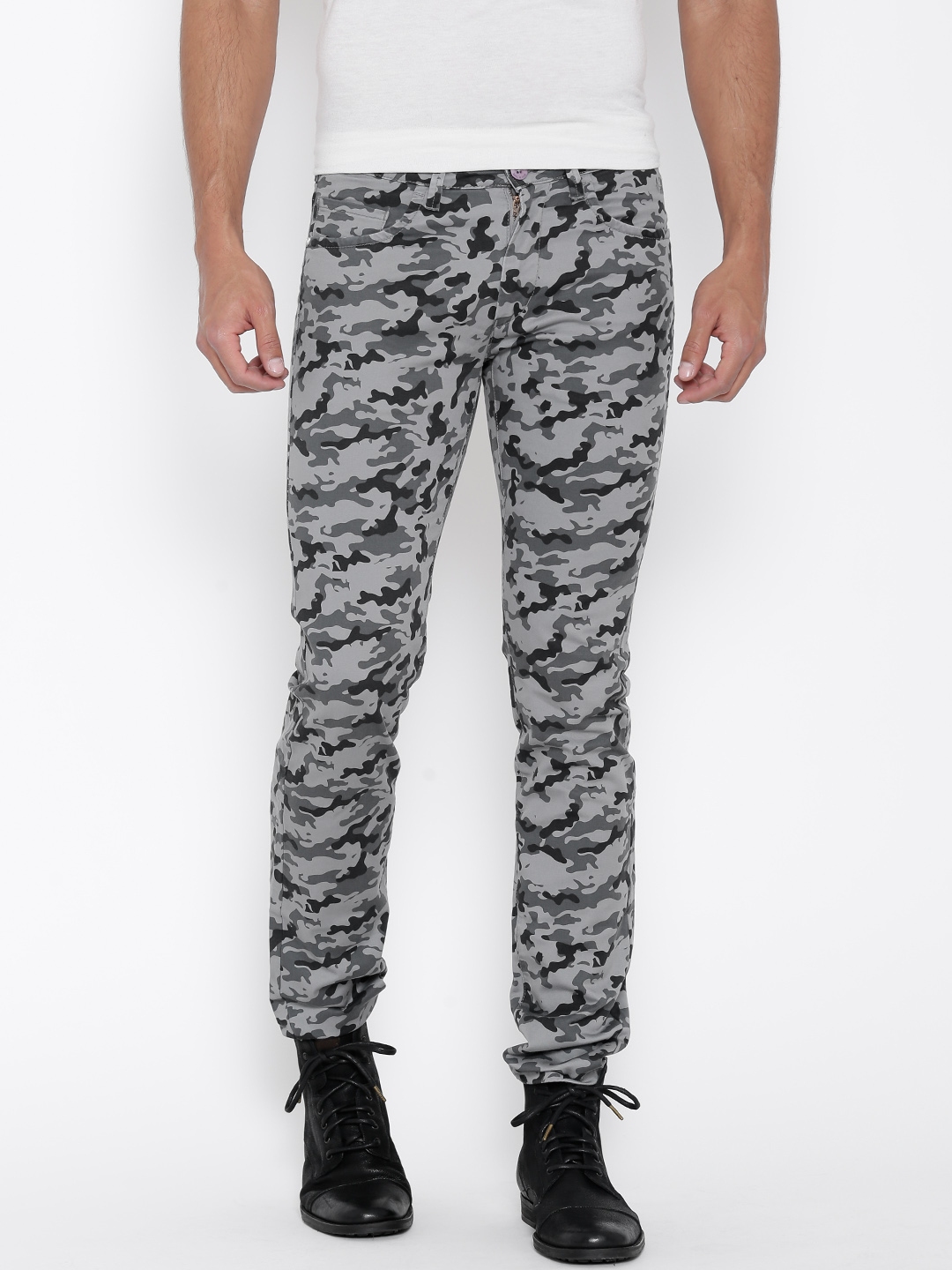 slim fit camo trousers