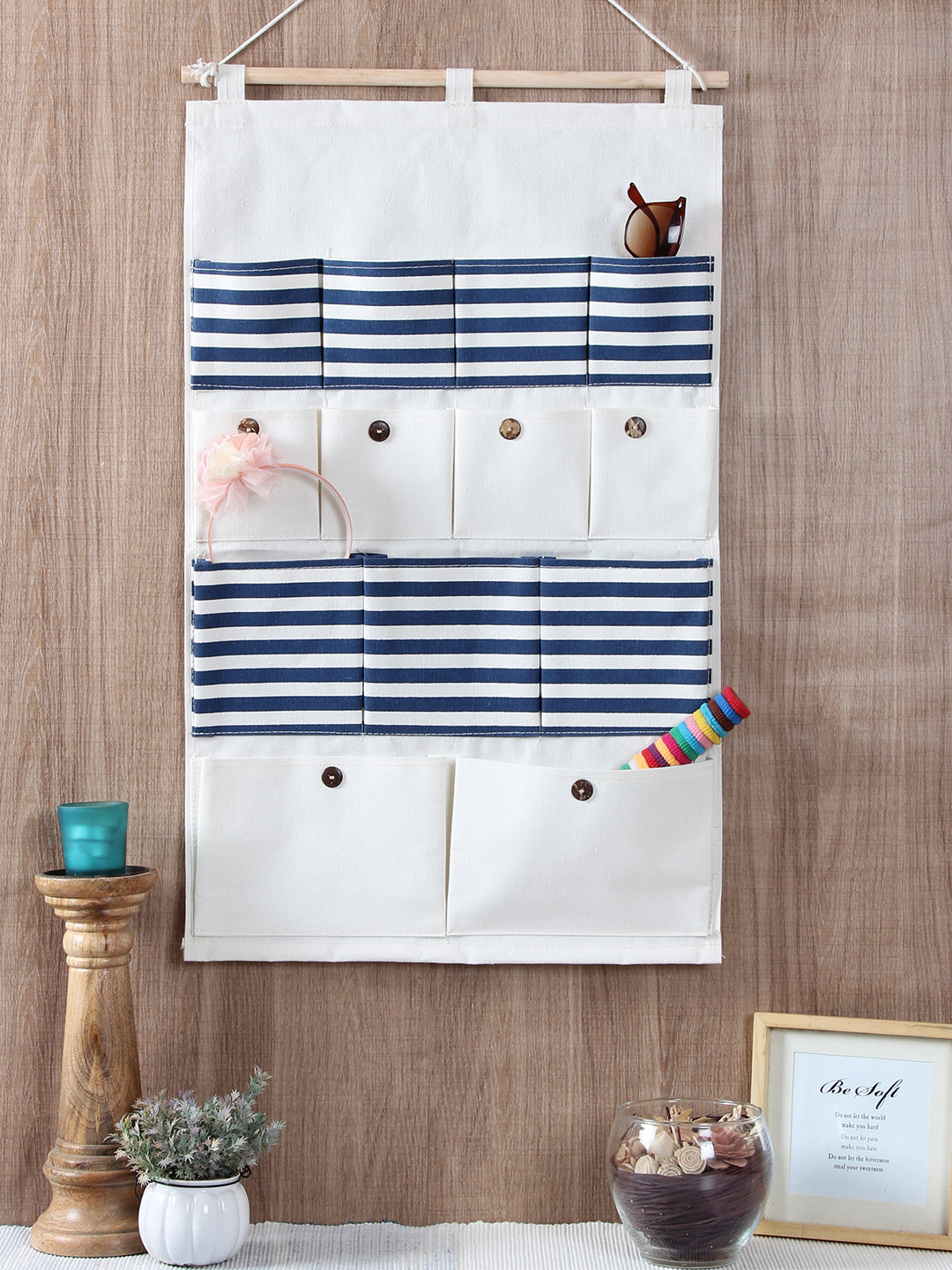 Cortina White & Navy Blue Printed Handbag Organiser