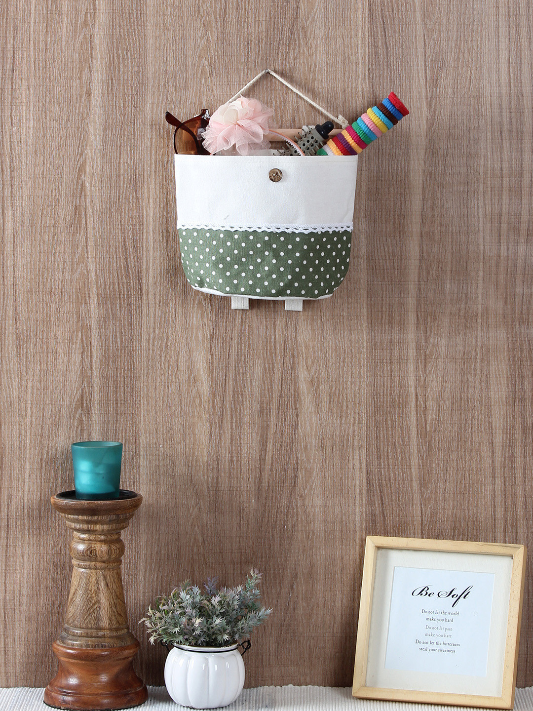 Cortina White & Green Printed Handbag Organiser
