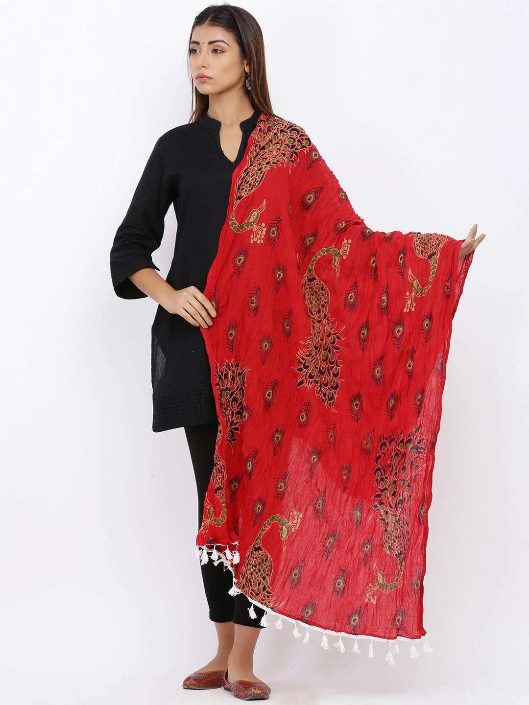 SOUNDARYA Red Block Printed Pure Cotton Dupatta