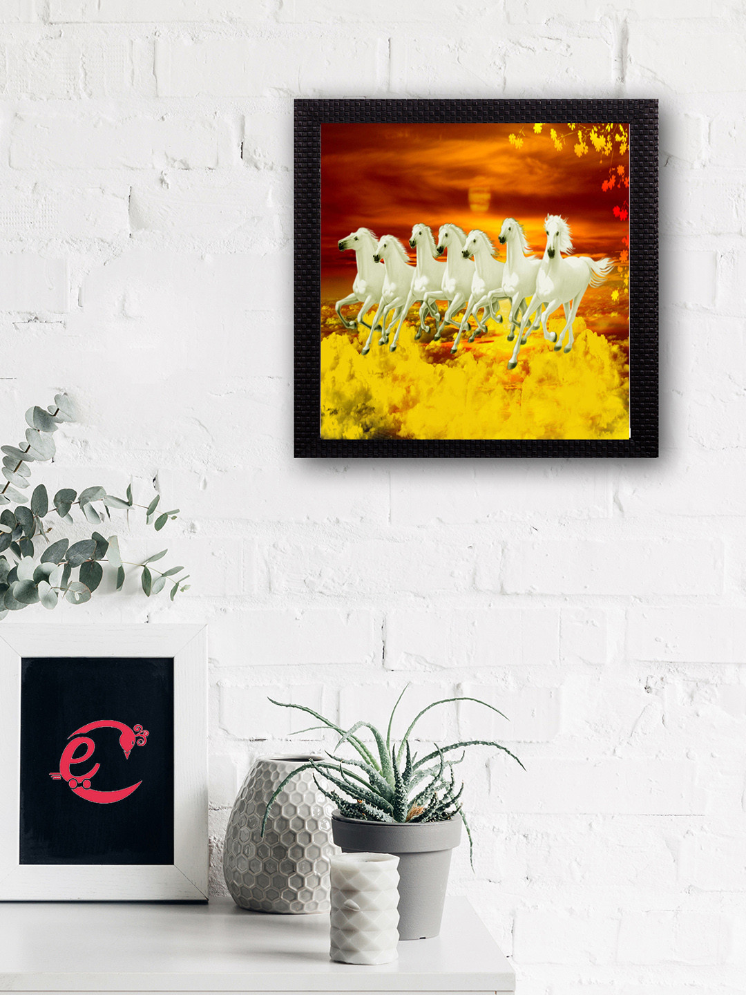 eCraftIndia 7 Running Lucky Horses Design Satin Matt Texture UV Art Painting