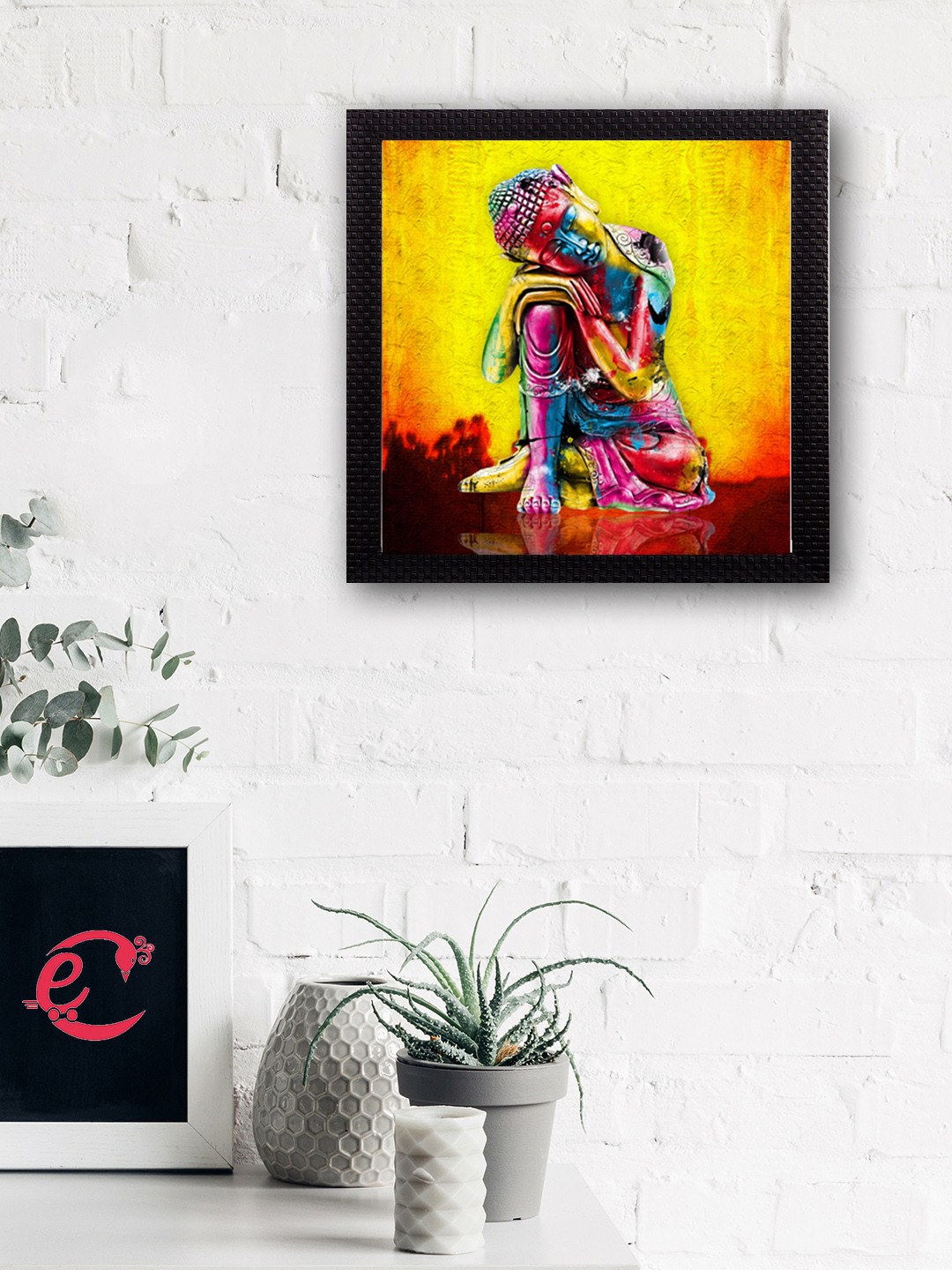 eCraftIndia Laughing Buddha Paper Wall Square Paintings Wall Art - 12x12In