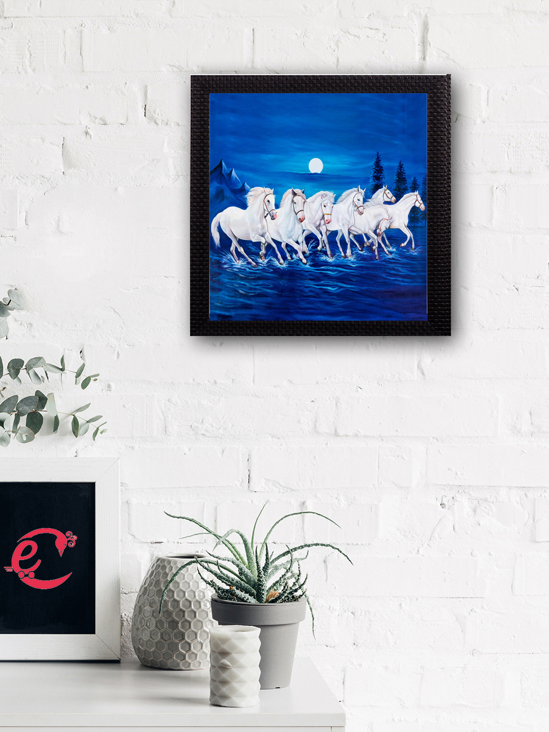 eCraftIndia 7 Running Lucky Horses Wall Square Photographs Wall Art - 12x12In