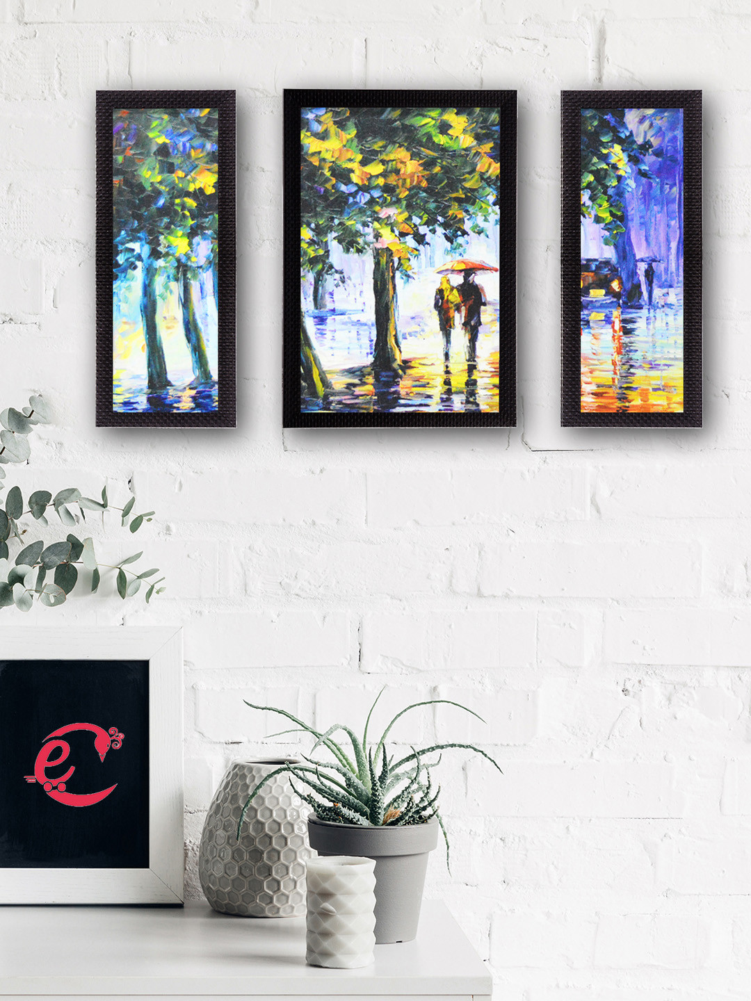 eCraftIndia Loving Couple Paper 3 Piece Wall Rectangle Paintings Wall Art
