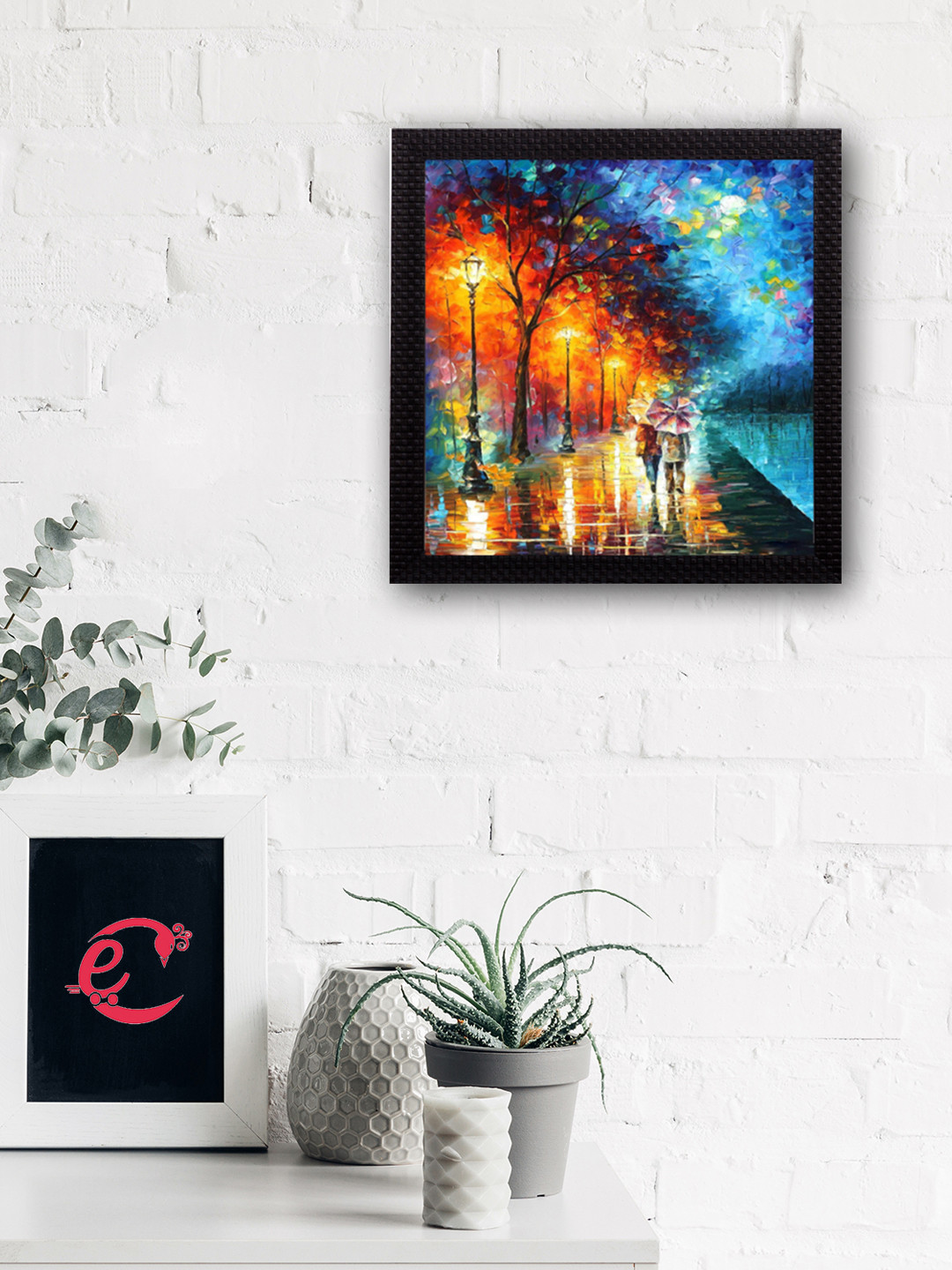 eCraftIndia Rain Scene Paper Wall Square Paintings Wall Art 12 x 12In