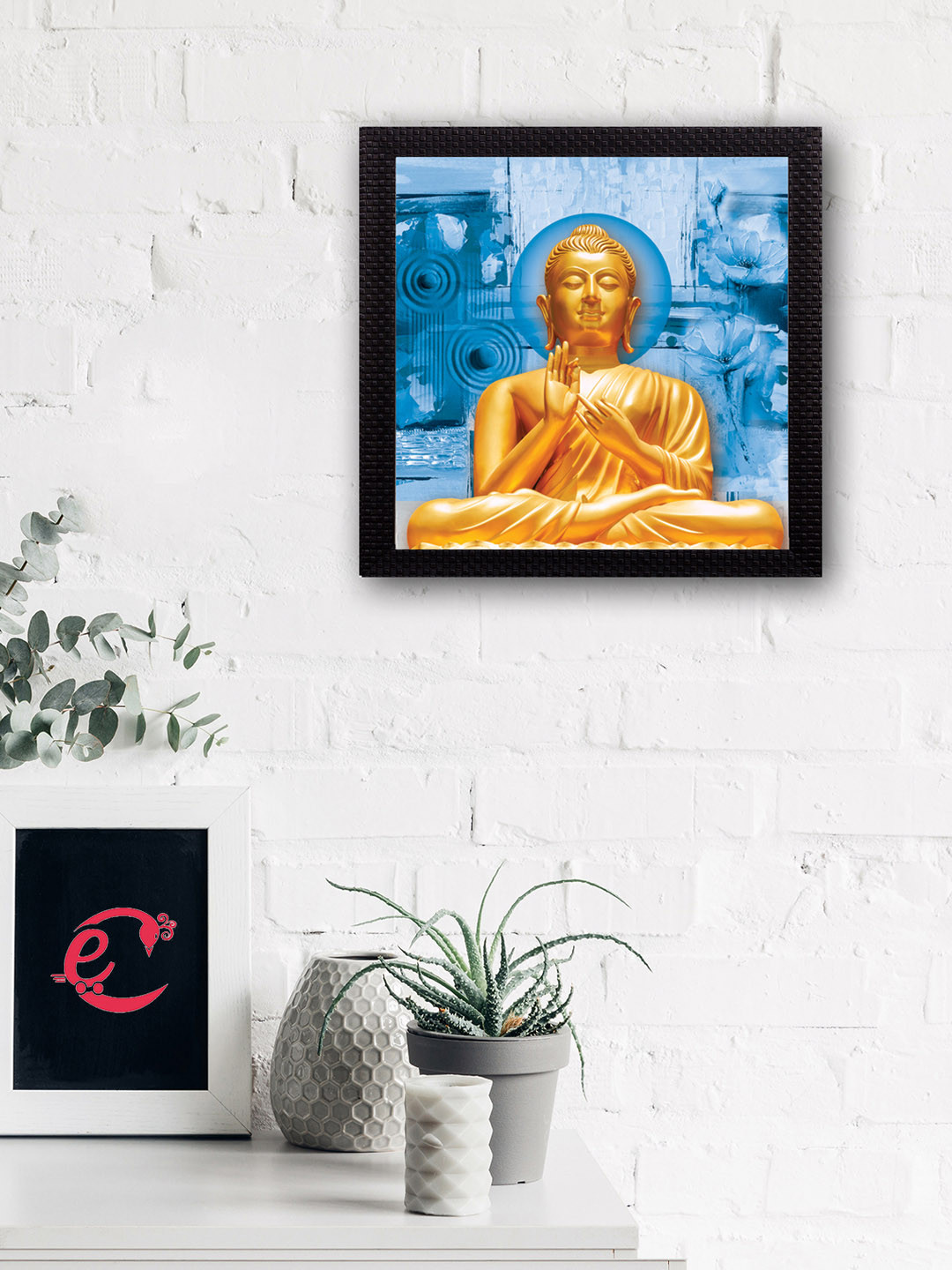 eCraftIndia Laughing Buddha Paper Wall Square Paintings Wall Art -12 x12In