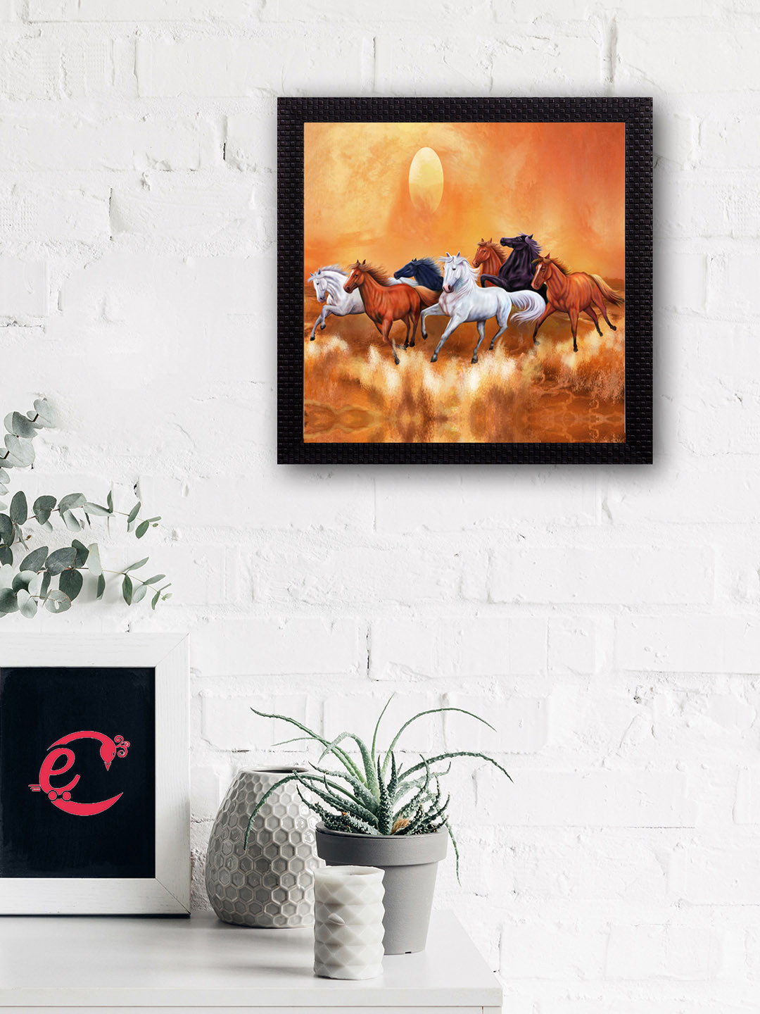 eCraftIndia Horse Multi Paper Wall Home Office Square Paintings Wall Art -12 x 12In