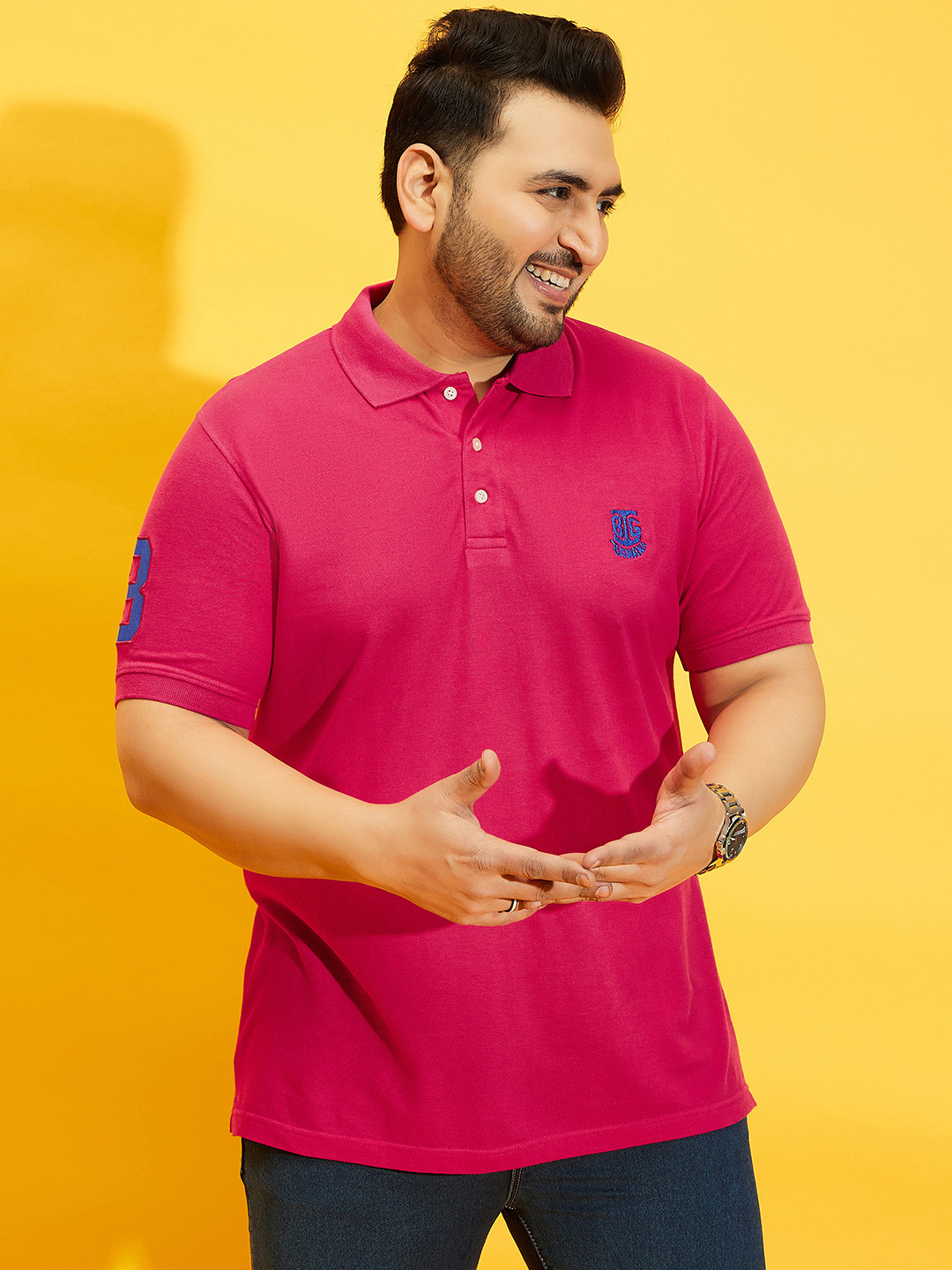 bigbanana Plus Size Men Magenta Solid Polo Collar Pure Cotton T-shirt