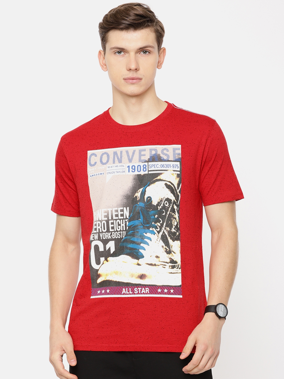 Buy Converse Men Red Printed Round Neck Pure Cotton T Shirt - Tshirts for  Men 9533013 | Myntra