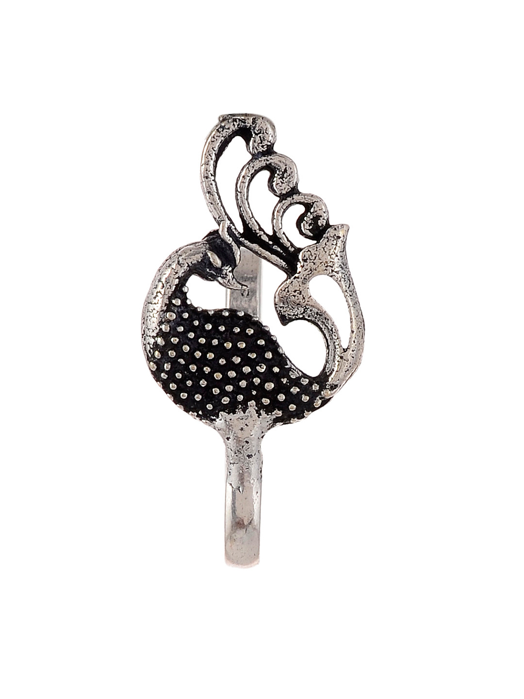 Silvermerc Designs Women Oxidised Silver-Plated & Black Nosepin