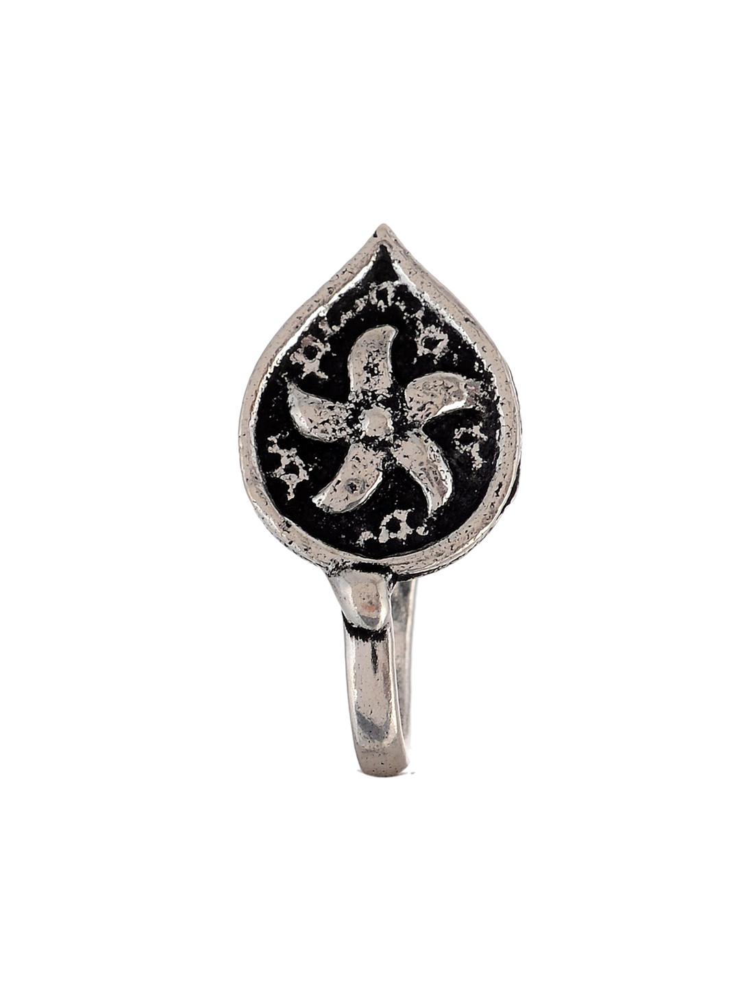 Silvermerc Designs Women Oxidised Silver-Plated & Black Nosepin