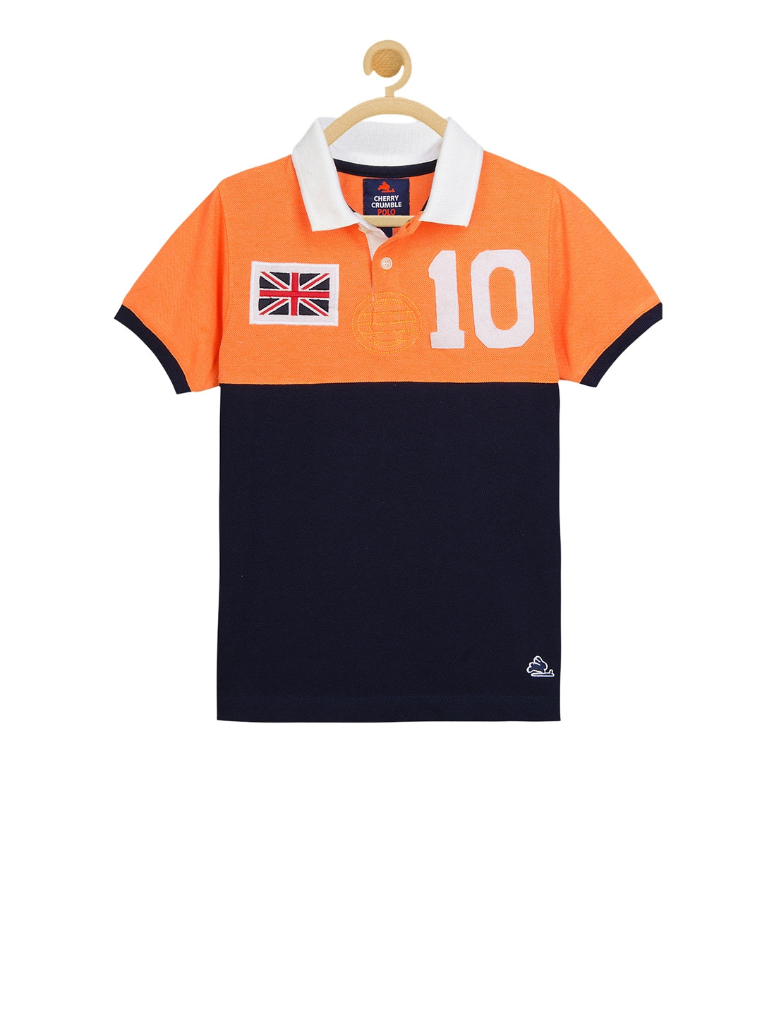 Cherry Crumble Boys Navy Blue Colourblocked Union Jack Polo T-shirt