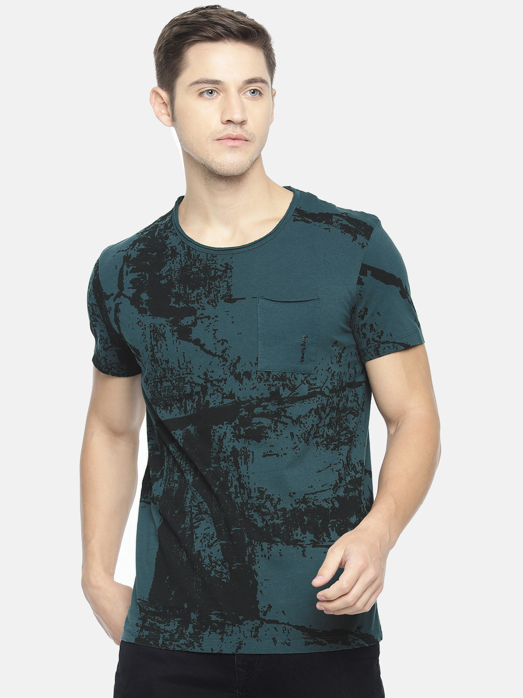 Green Printed Round Neck Pure Cotton 