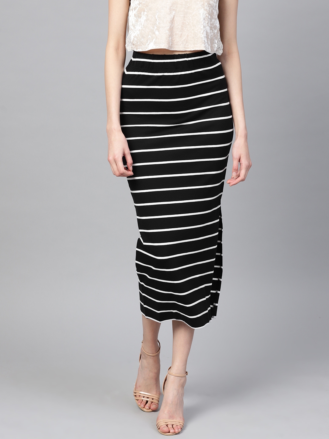 Black and white 2025 striped pencil skirt