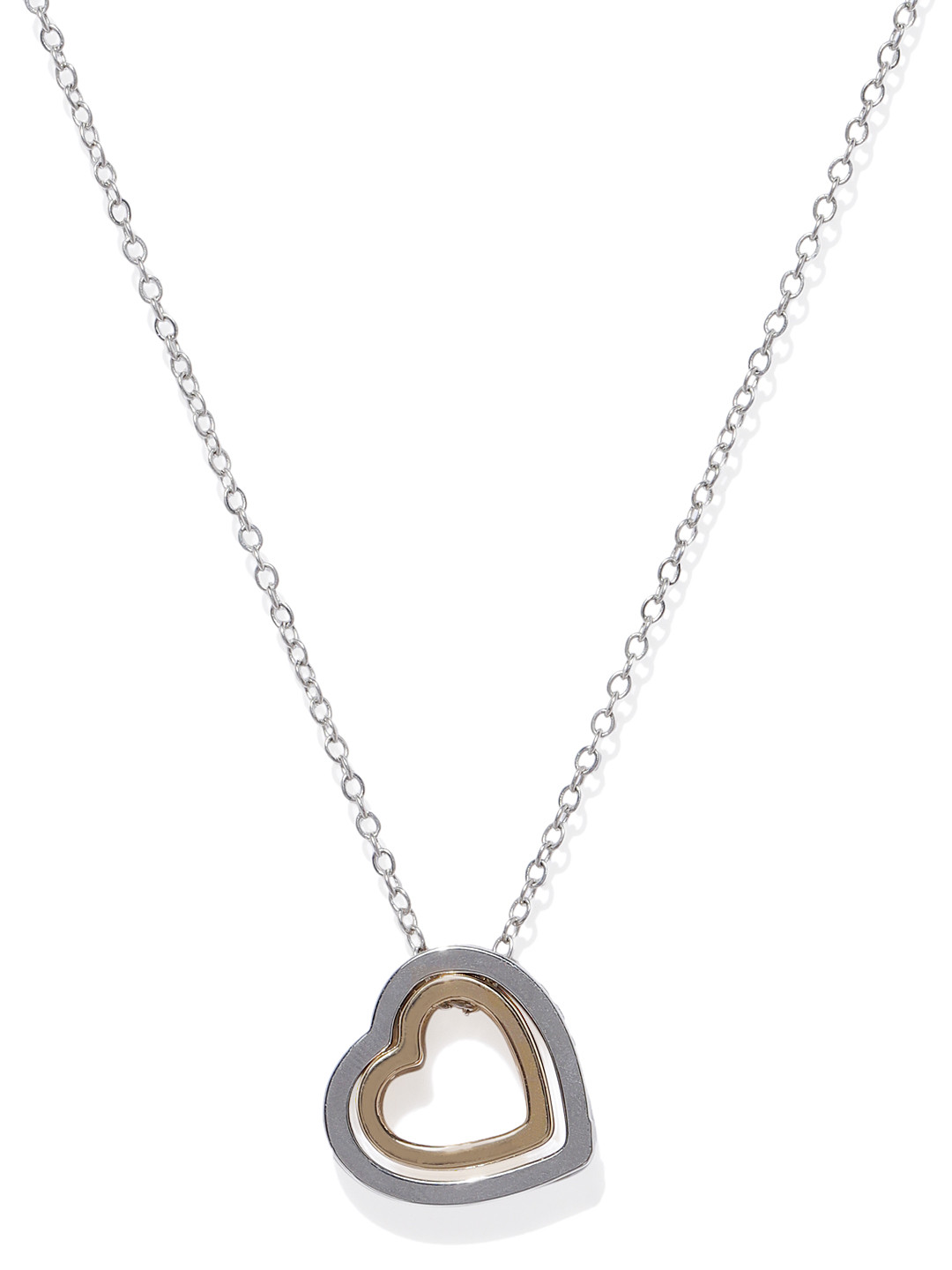 Peora Women Silver-Plated & Gold-Toned Diamond Cut CZ Nestled Heart Pendant with Chain