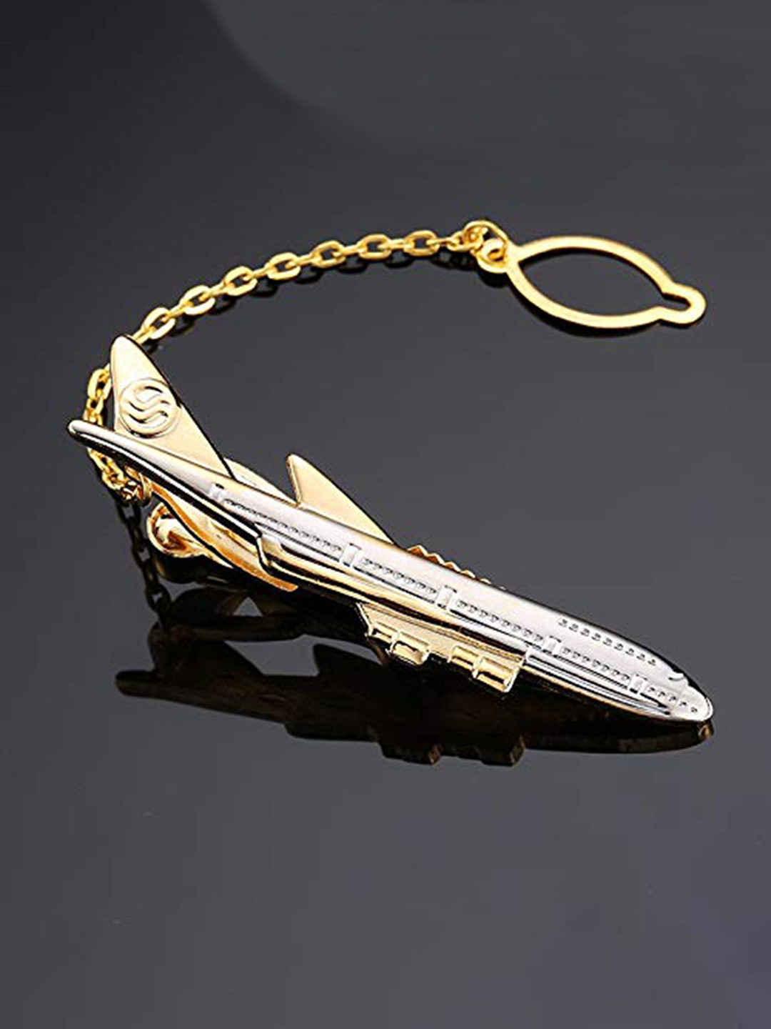Peora Men 18K Gold-Plated Airplane-Shaped Brooch Tie Pin