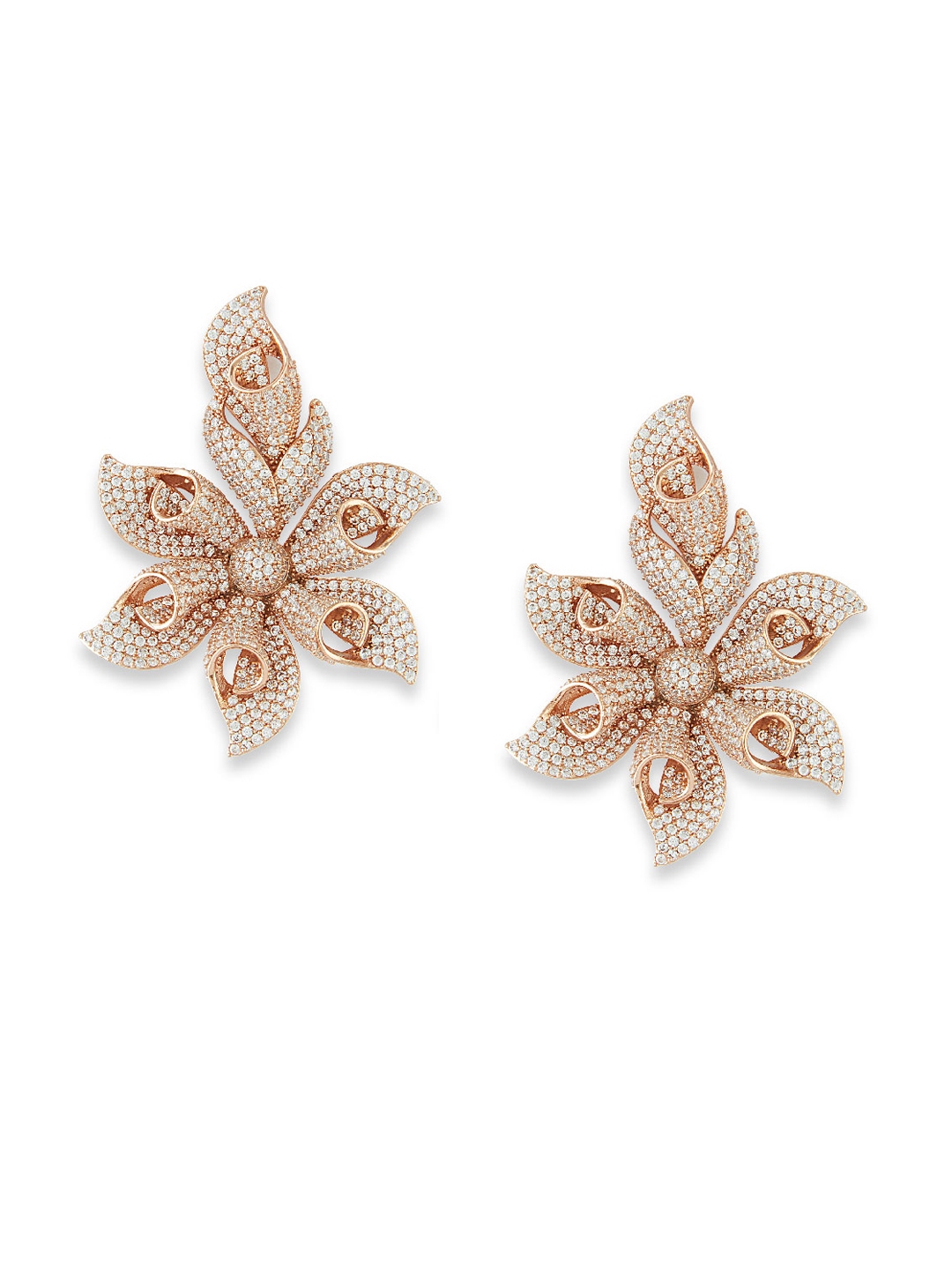 shaze Gold Toned White Floral Drop Earrings