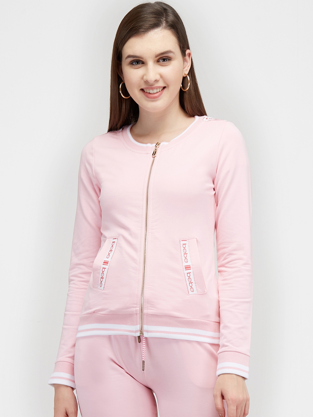 Buy Bebe Women Pink Solid Tape Detail Sweatshirt Sweatshirts For Women Myntra