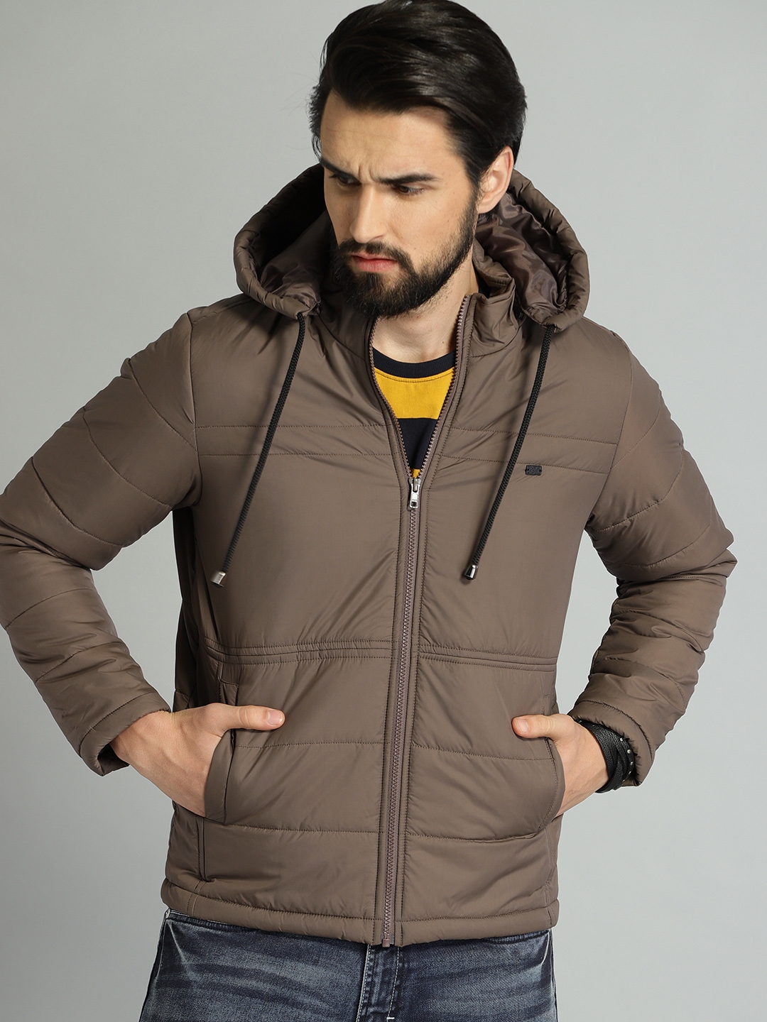 Buy The Roadster Lifestyle Co Men Brown Solid Puffer Jacket With Detachable Hood Jackets for Men 9587577 Myntra