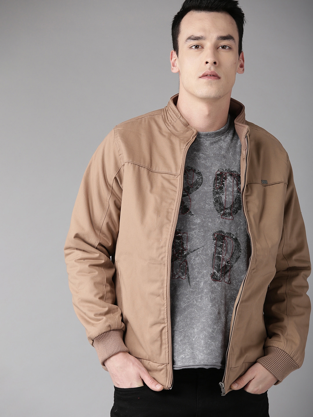 Buy The Roadster Lifestyle Co Men Beige Solid Bomber Jacket Jackets for Men 9587613 Myntra
