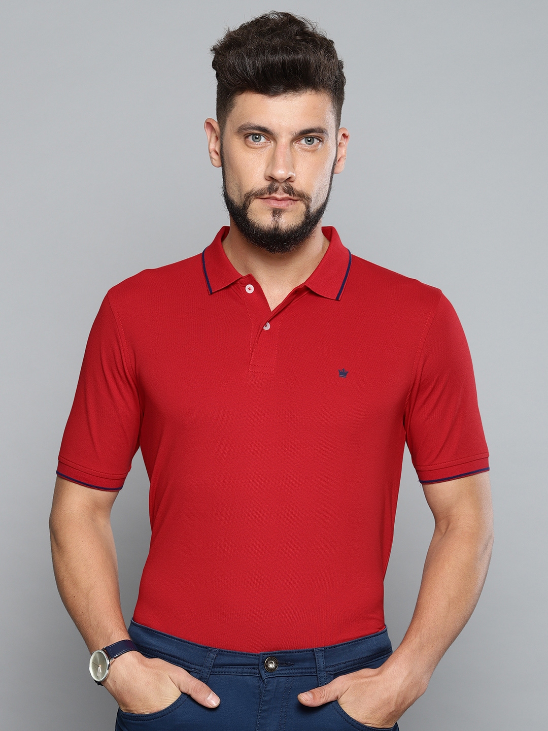 Louis Philippe Polo T-Shirts : Buy Louis Philippe Men Red Solid